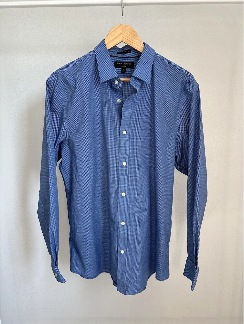 Banana Republic Non Iron Dress Shirt Men’s Large Blue Check Standard Fit Button